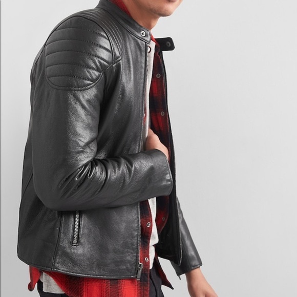 GAP Other - GAP Men's Genuine Black Moto Leather Jacket Size M